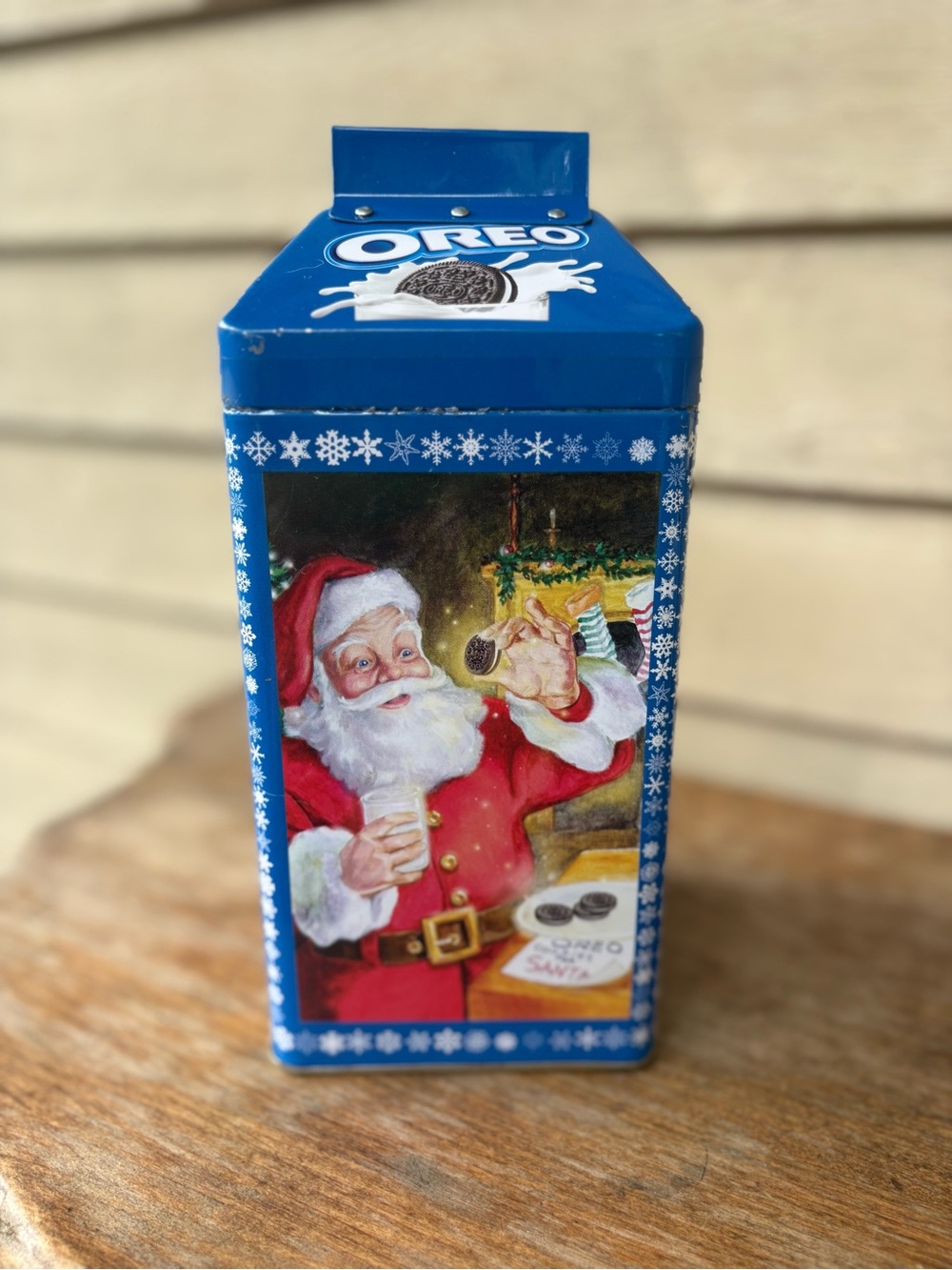 2005 collector's tin shaped like a milk carton, featuring Santa Claus